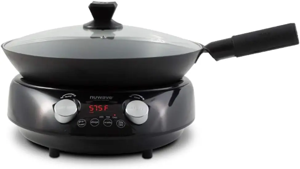 

Induction Wok with Precise Temperature Control 100°F-575°F, 3 Power Settings, Includes 14-inch Carbon Steel Wok