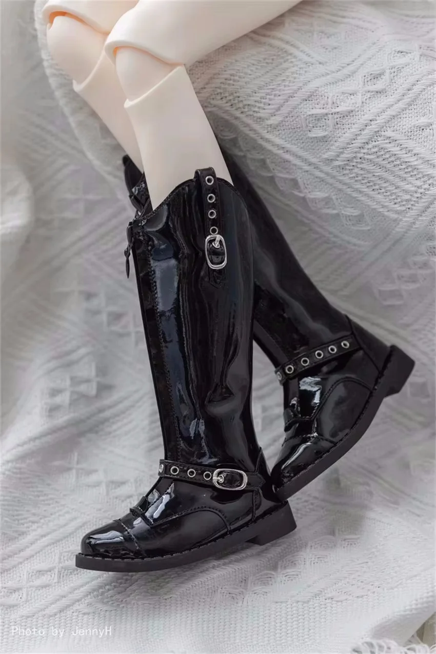 

Обувь для куклы BJD для девочек и мальчиков, элегантные ботинки с острым носком и молнией спереди, до бедра, на толстой подошве, лакированные глянцевые кожаные сапоги, аксессуары для игрушечных кукол