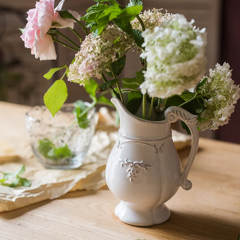 Vintage Ceramic Vase Classic White French Flower Pot for Home House Living Room Office Table Centrepieces for Wedding Decoration