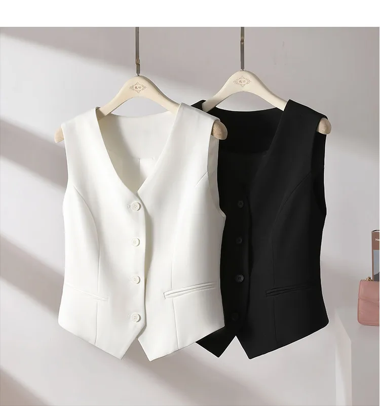 White Suit Vest 2023 Fall New Casual Slim Reduce Waist Sleeveless Short Jacket Simple Fashion Senior Sense of Vest for Women