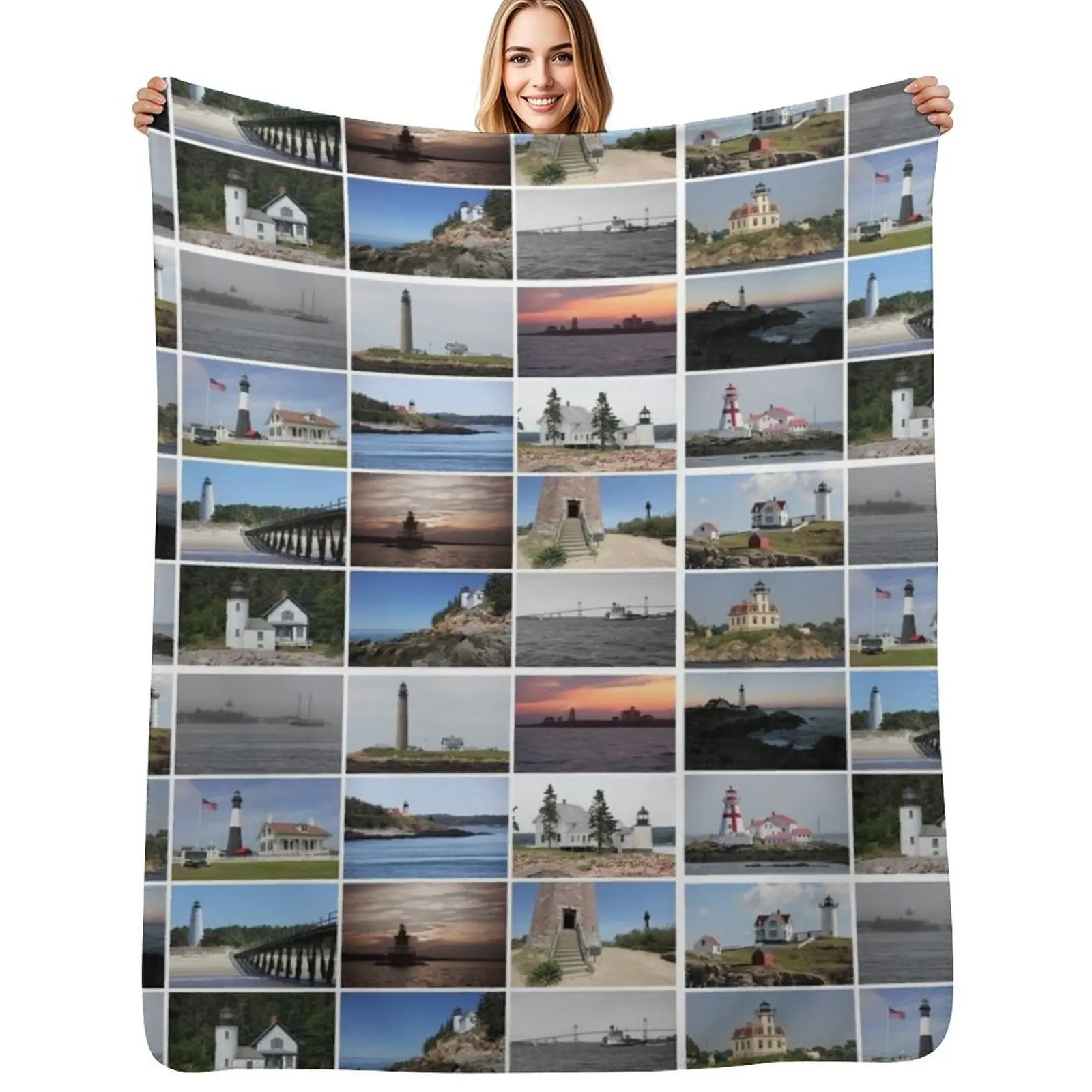 

Lighthouses of the Atlantic Coast Throw Blanket Vintage Furrys Blankets