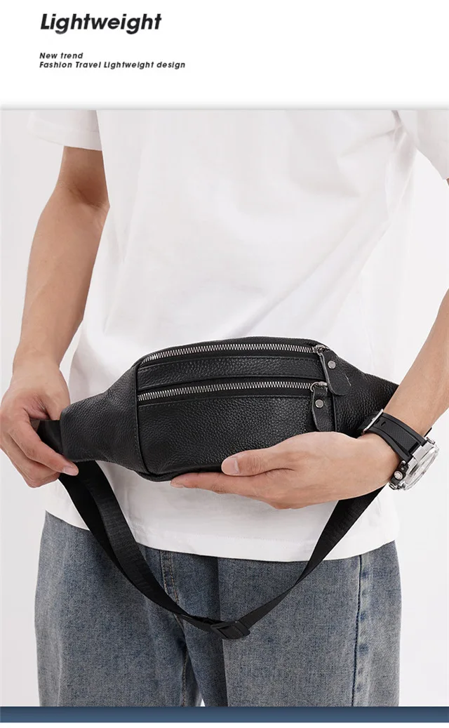 Retro Men's Real Leather Crossbody Bag Top Layer Cowhide Multifunctional Waist Chest Bag Sports Phone Bag