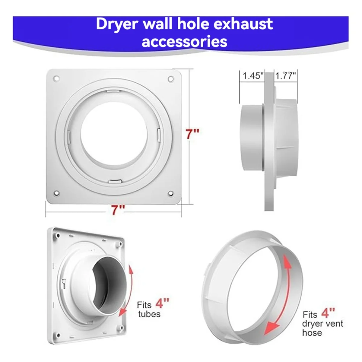 Dryer Vent Wall Plate with Hose(4 Inch 8 Feet),Twist Lock Dryer Vent Connector Kit,4 Inch Dryer Duct Connector Flange AN02R