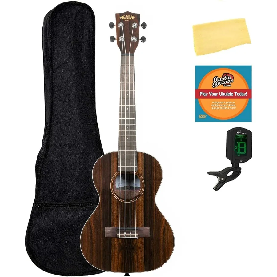 KAZCTT Ziricote Tenor Ukulele Bundle with Gig Bag Tuner Austin Bazaar Instructional DVD and Polishing Cloth for Music Enthusias