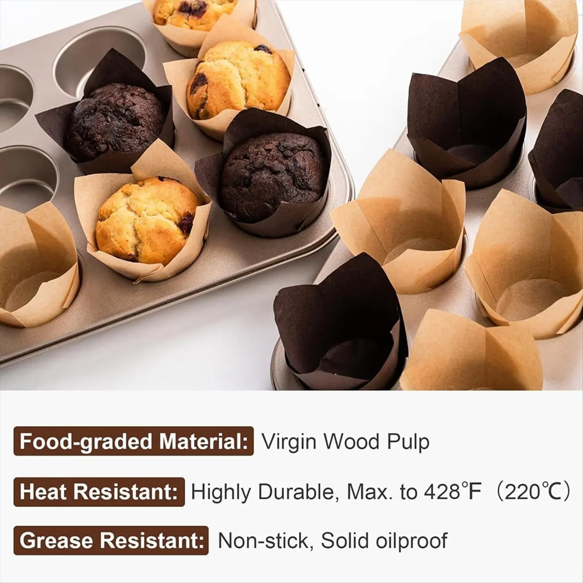

A56K 200pcs Tulip Cupcake Liners, Muffin Liners Holders for Baking Cups, Greaseproof Cupcake Wrappers for Party, Christmas