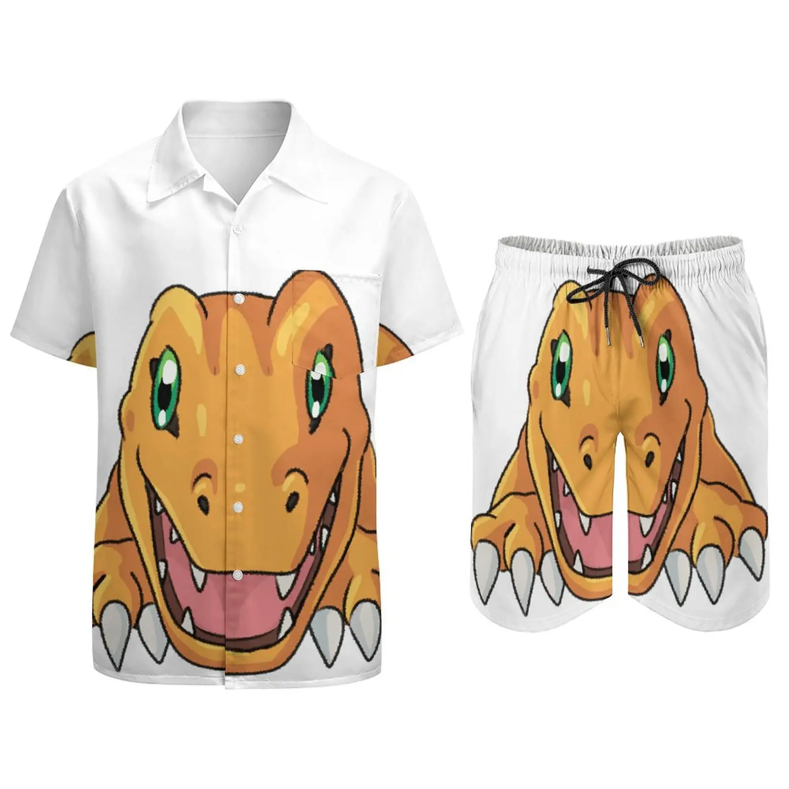 Anime Peeker Digitaal Monster Agumon Voor S Winkelen Heren Strandpak Casual Graphic 2 Stuks Pak Vintage