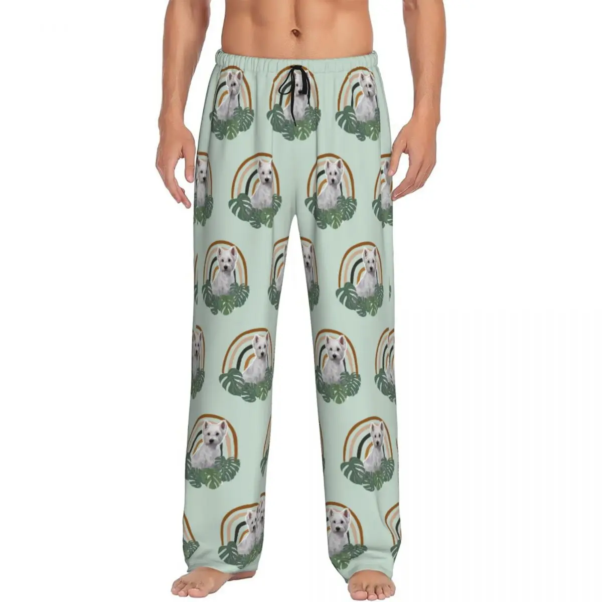 Custom Men's Westie Pajama Pants Printed West Highland White Terrier Lover Dog Sleep Sleepwear Bottoms with Pockets