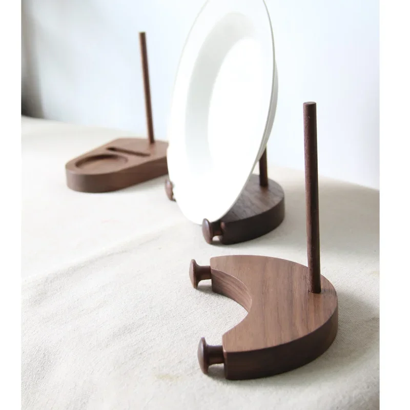 Nordic minimalist black walnut wood plate display rack,cup storage rack,dinner plate display stand and bracket,Home decoration