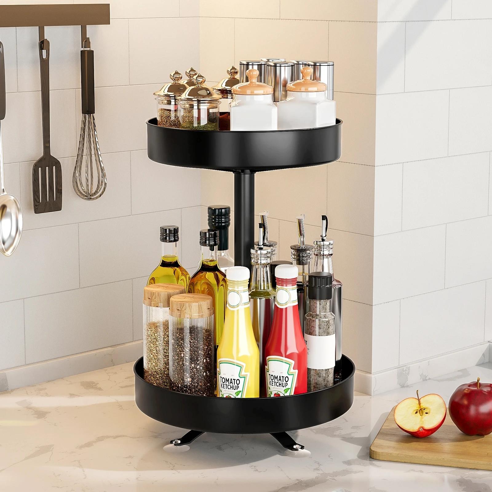 360° Rotating Spice Rack, Kitchen Seasoning Storage Rack with Suction Cup Base, Kitchen Countertop Storage Rack Organizer