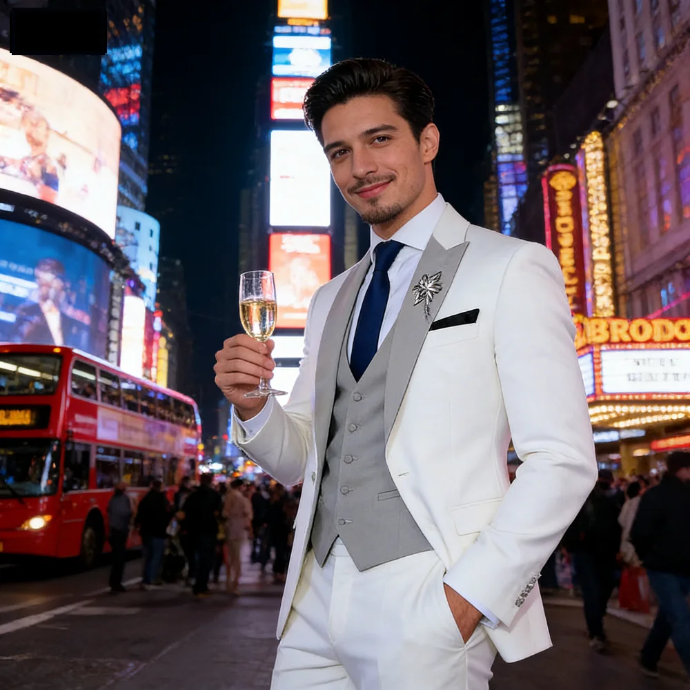 

Мужской костюм-смокинг из трех предметов, свадебный деловой стиль, приталенный пиджак для курения с жилетом для жениха и особых случаев