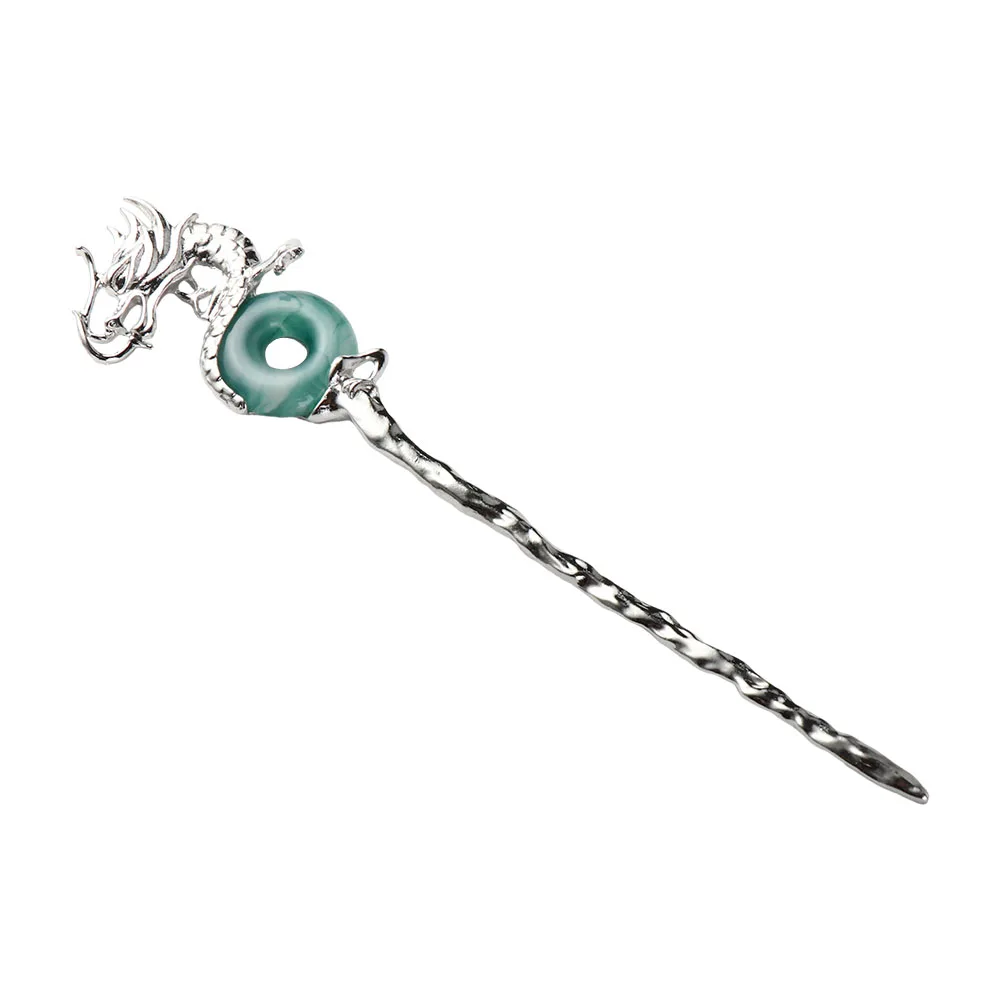 

Jade Green Ancient Headwear Silver Safety Buckle Hanfu Hair Sticks Chinese Style Headwear Ancient Style Hairpin Metal Hairpin