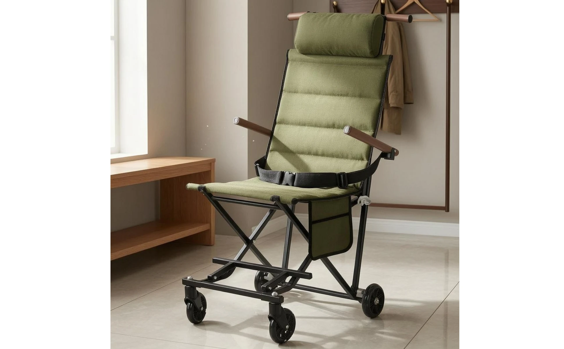 Camping Recliner with Wheels Portable Recliner Folding Lounge Chair Headrest Pillow Outdoor Furniture Adjustable Recline