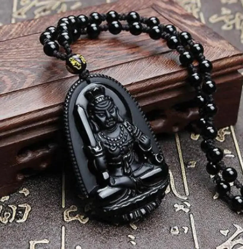

FINE jewelry 100% Obsidian Fudo Buddha Pendant Rooster natal Buddha