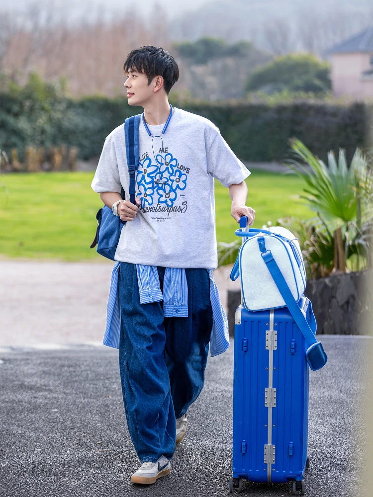 

Мужские джинсы Indigo свободного кроя с широкими штанинами в стиле Харадзюку, весенне-осенние, струящиеся, длинные брюки, молодежные, модные, износостойкие, прямого кроя