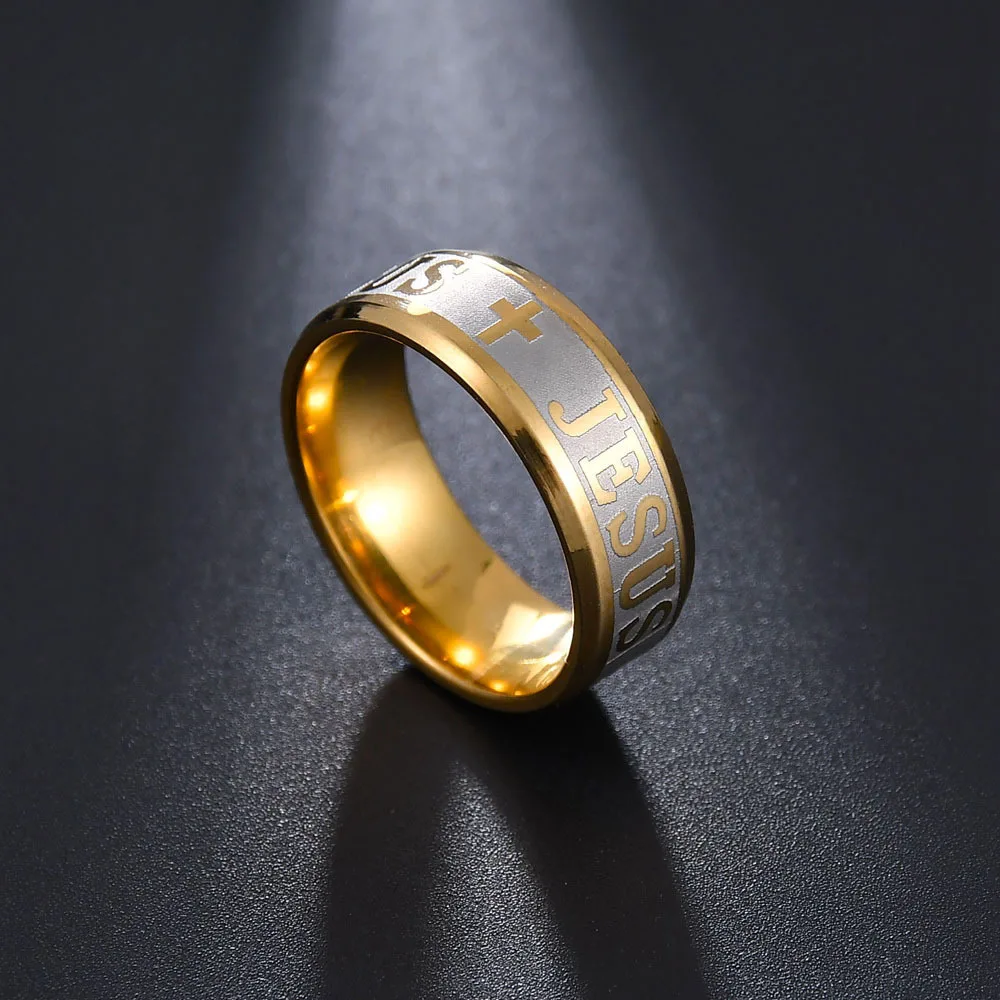 Stainless Steel 8mm Religious Jesus Cross Ring Russian God Save Us Band Rings For Men Women Christian Jewelry