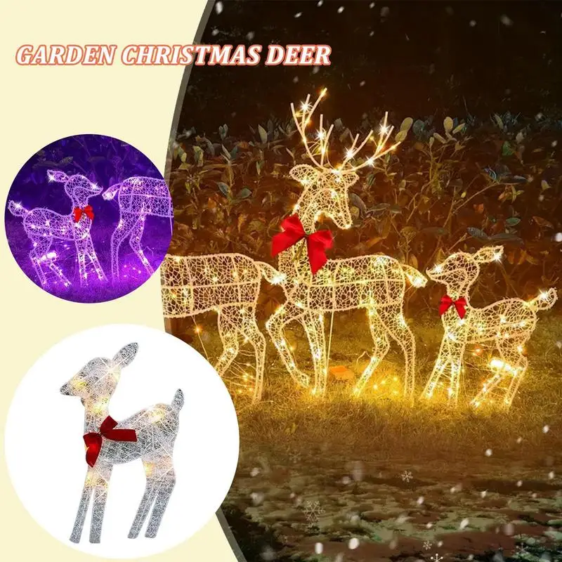 

Christmas Iron Christmas Deer Elk Decorative Lights With Bells And Bows Home Garden Outdoor Lawn Holiday Decoration