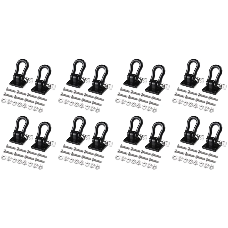 16Pcs Trailer Towing Buckle Tow Hooks Metal Climbing Trailer Shackles For 1/10 RC Car Truck Climbing Car (Black)