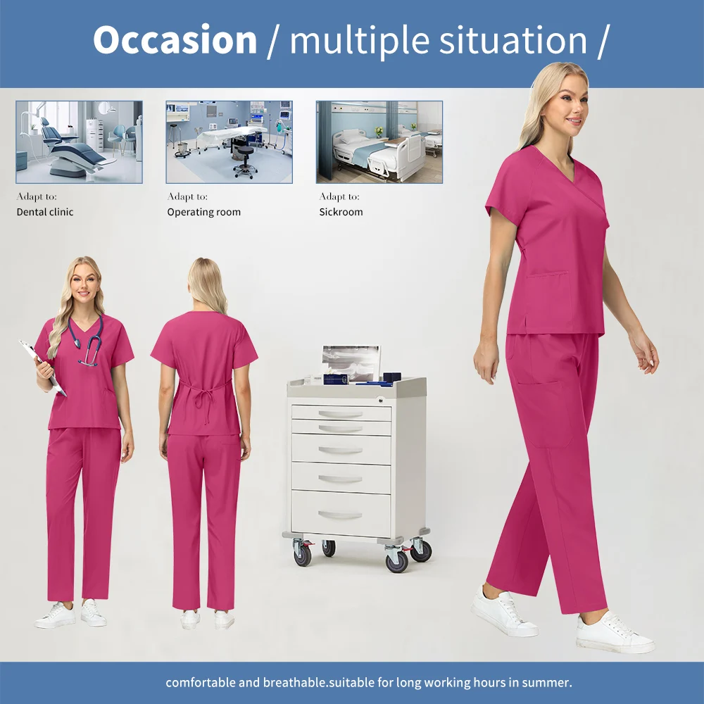 Niaahinn Scrubs Set Donna Chirurgia dentale Tuta da infermiera Sala operatoria Uniforme medica Uniforme da lavoro ospedaliera Set Abbigliamento da lavoro medico