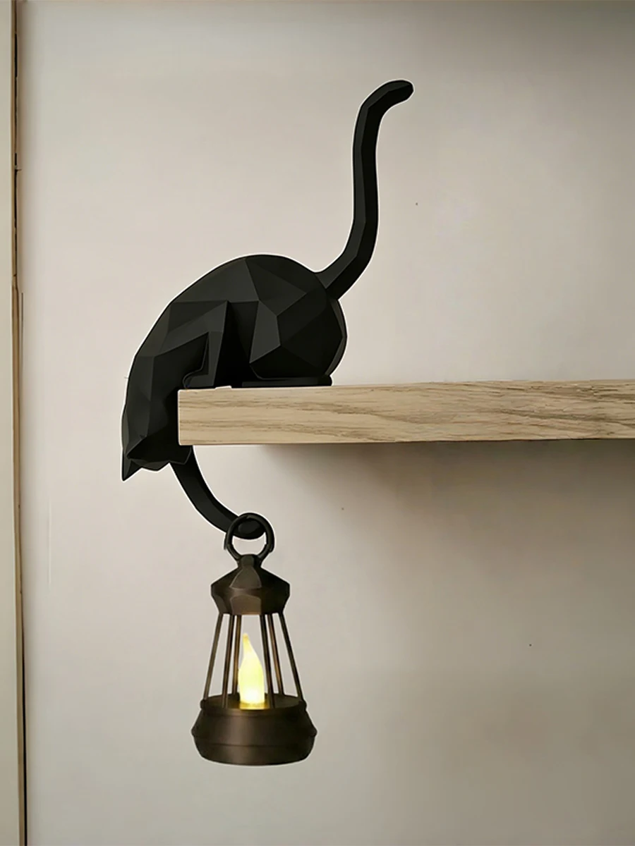 3d Printed Cat Hook Small Night Light Inverted Hanging Ornament Handicraft Bedroom Wall Hook Desktop Home Decoration Light