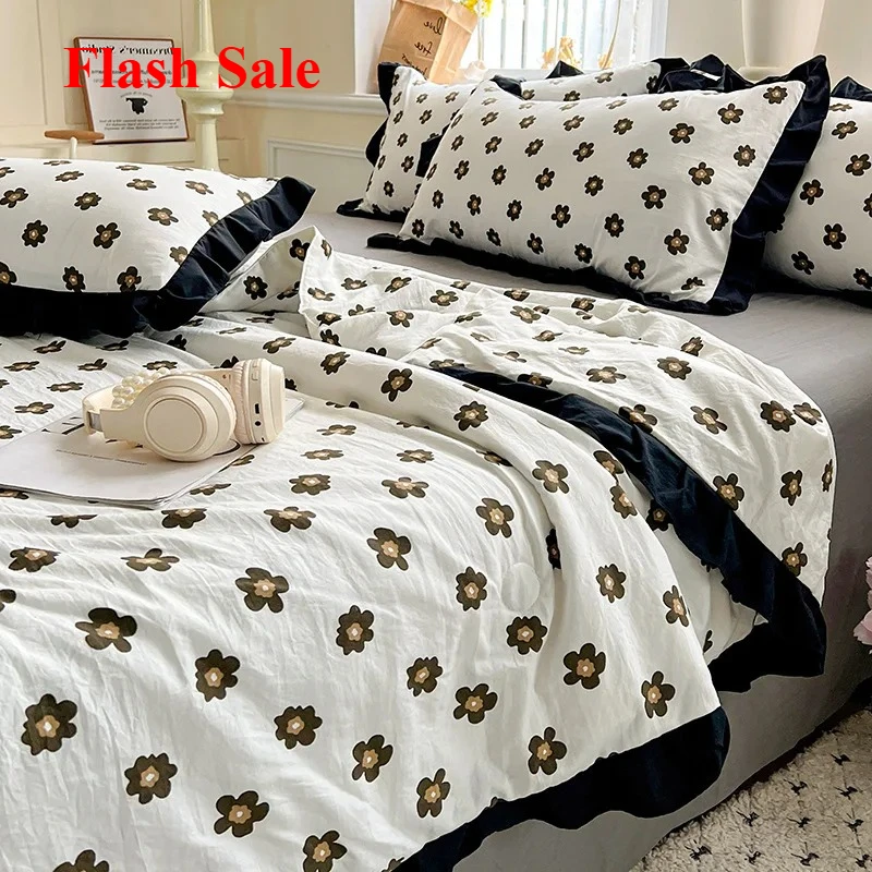 

New washed cotton air conditioner quilt four-piece summer cool quilt thin double summer quilt core machine washable