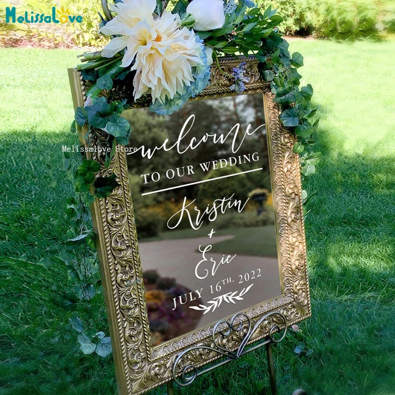 Art Words Welcome To Our Wedding Custom Couple Names Vinyl Decals Board Mirrors Sticker Celebration Signs Removable YT6678