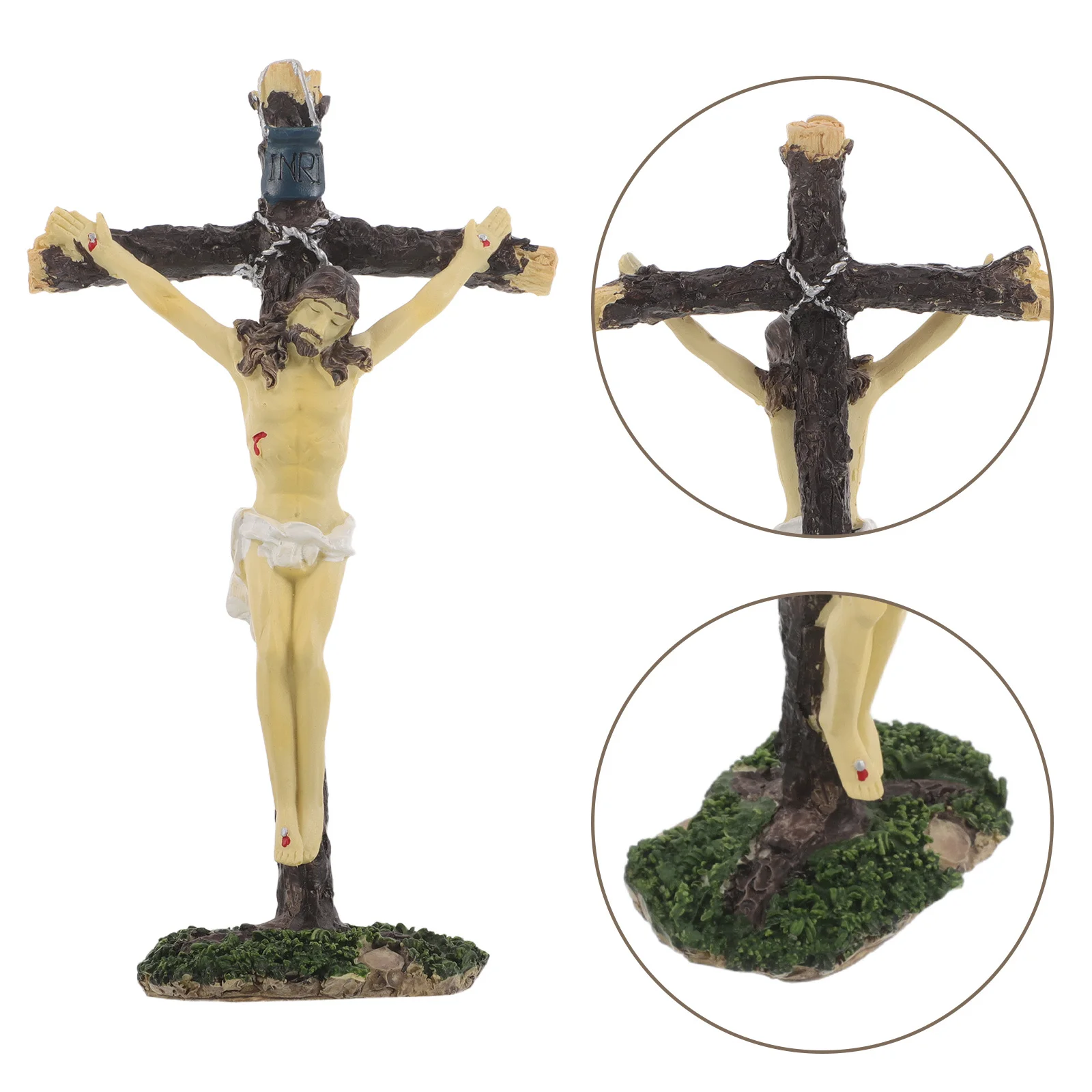 

Resin Standing Jesus Cross Sculpture Decorative for Home Tabletop Natural Moss Cross Decor Stable Wall Decorations