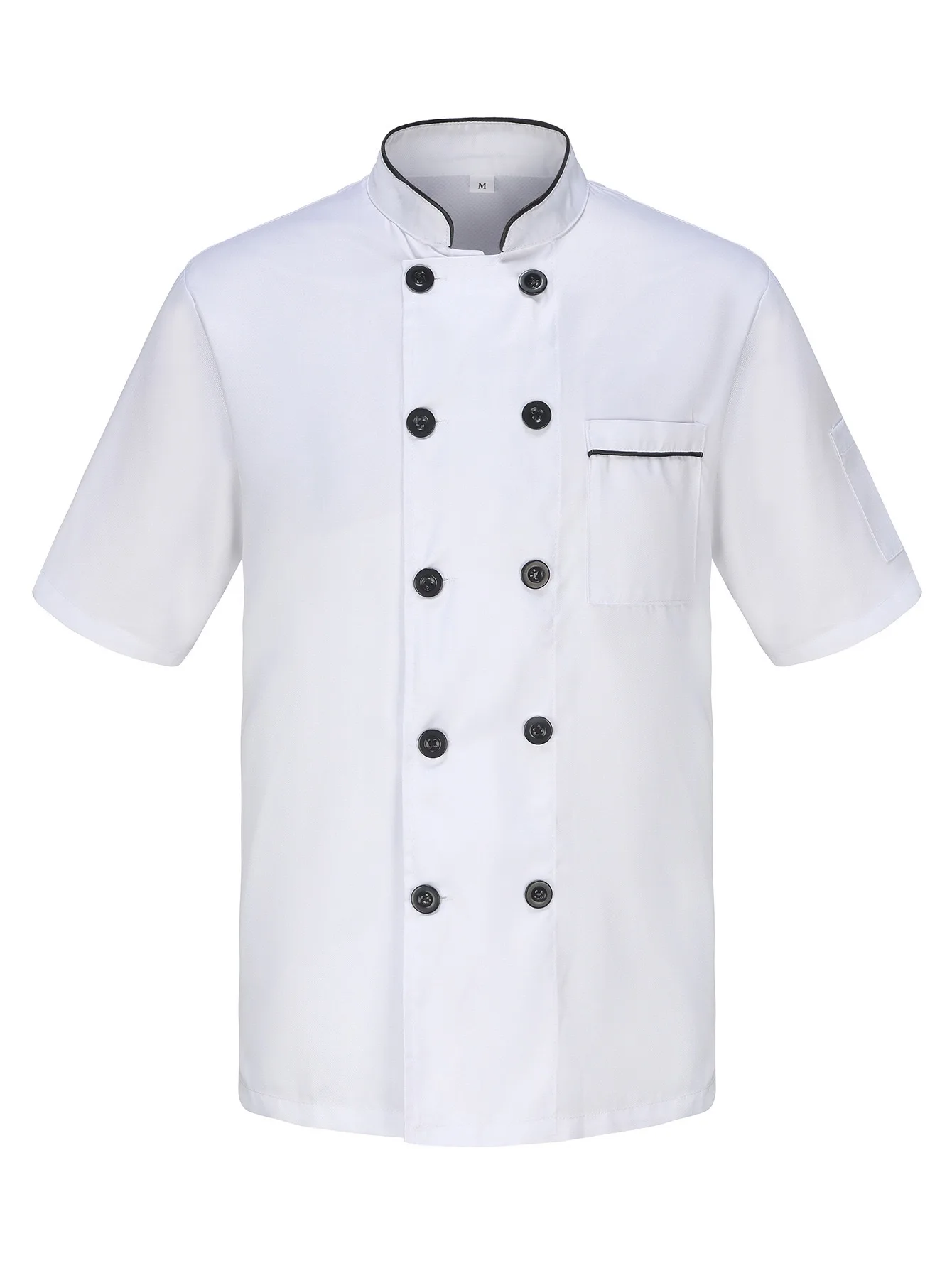 Ropa de trabajo de Chef para hombre, manga corta, cuello levantado, doble botonadura, diseño fino de verano, transpirable, hotel y restaurante