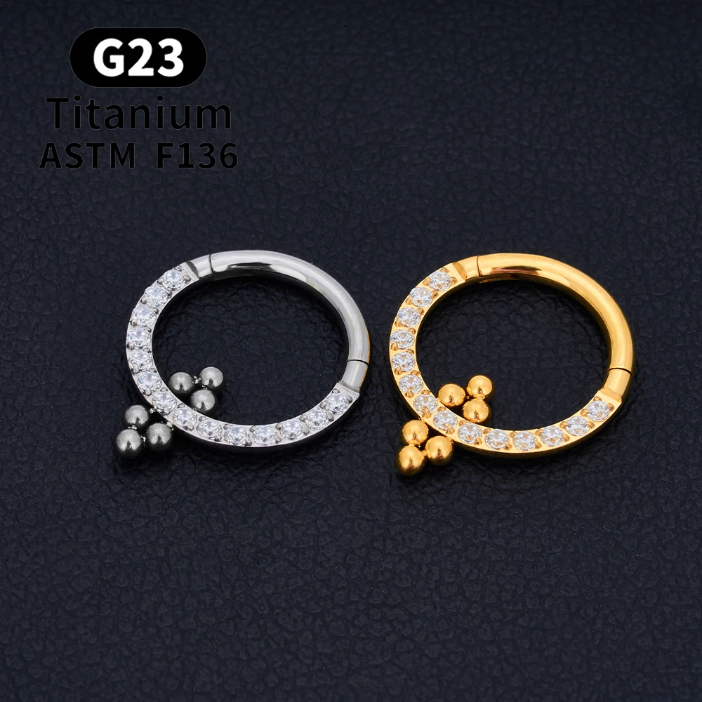 ASTM F136 G23 Titanium Septum Nose Ring Hoop Daith Heart Earring 16G CZ Hinged Segment Tragus Cartilage Helix Piercing Jewelry