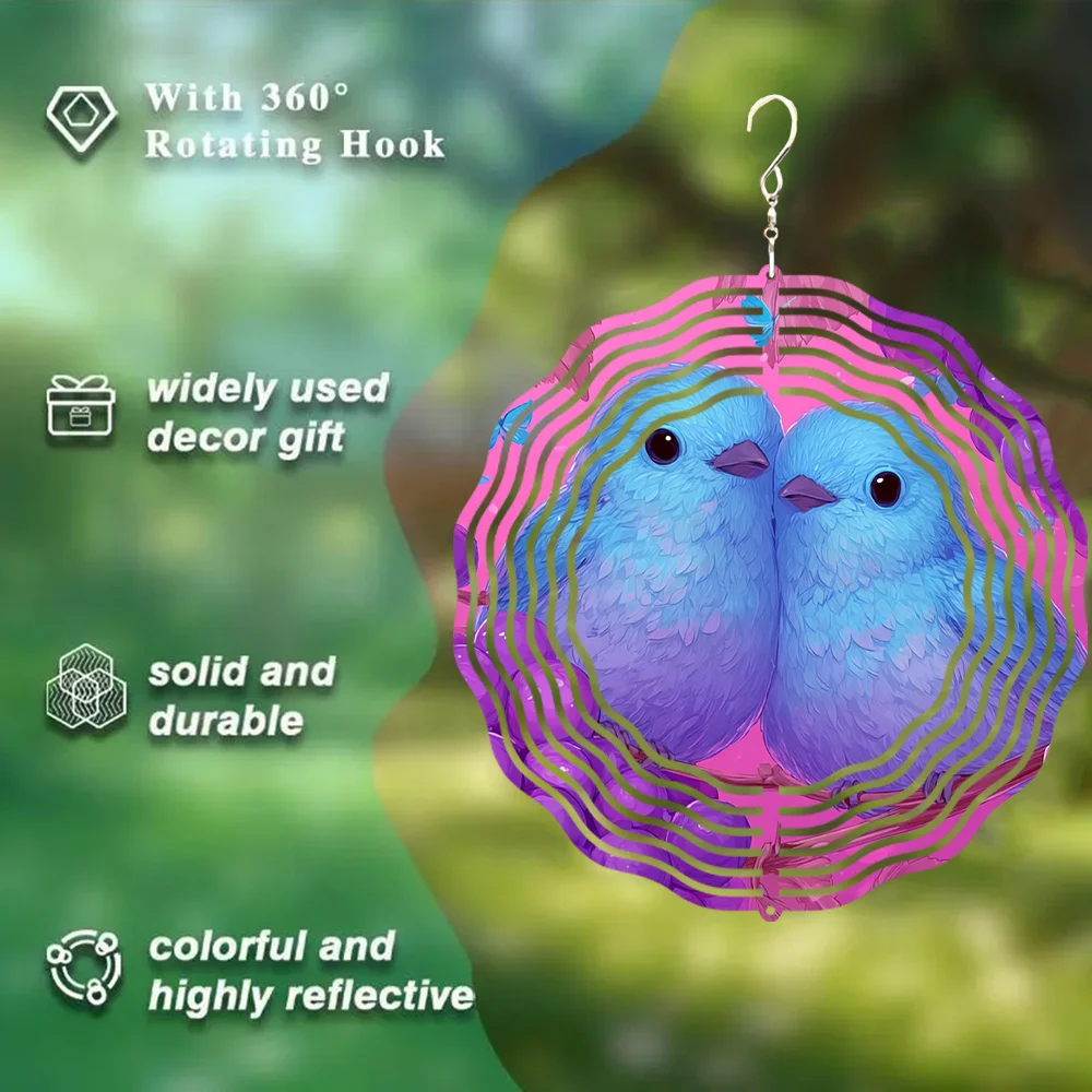 A Dreamy Bluebird And Purple Grape Wind Chime Decoration, Featuring a 3D Rotating Design, Large Outdoor Bird Deterrent
