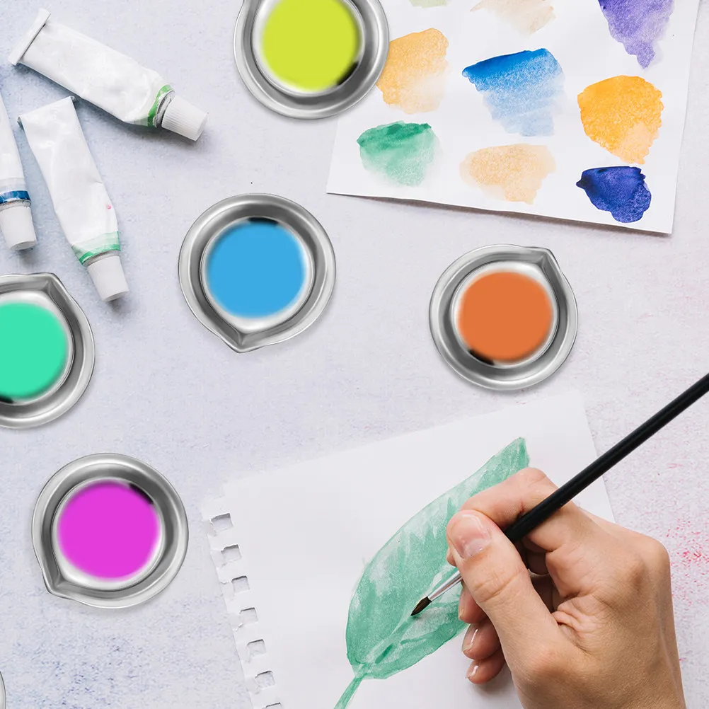 

Набор из 6 круглых палитр из нержавеющей стали с удобным носиком для смешивания красок, портативные, компактные, для художников, акварелистов и рукоделия