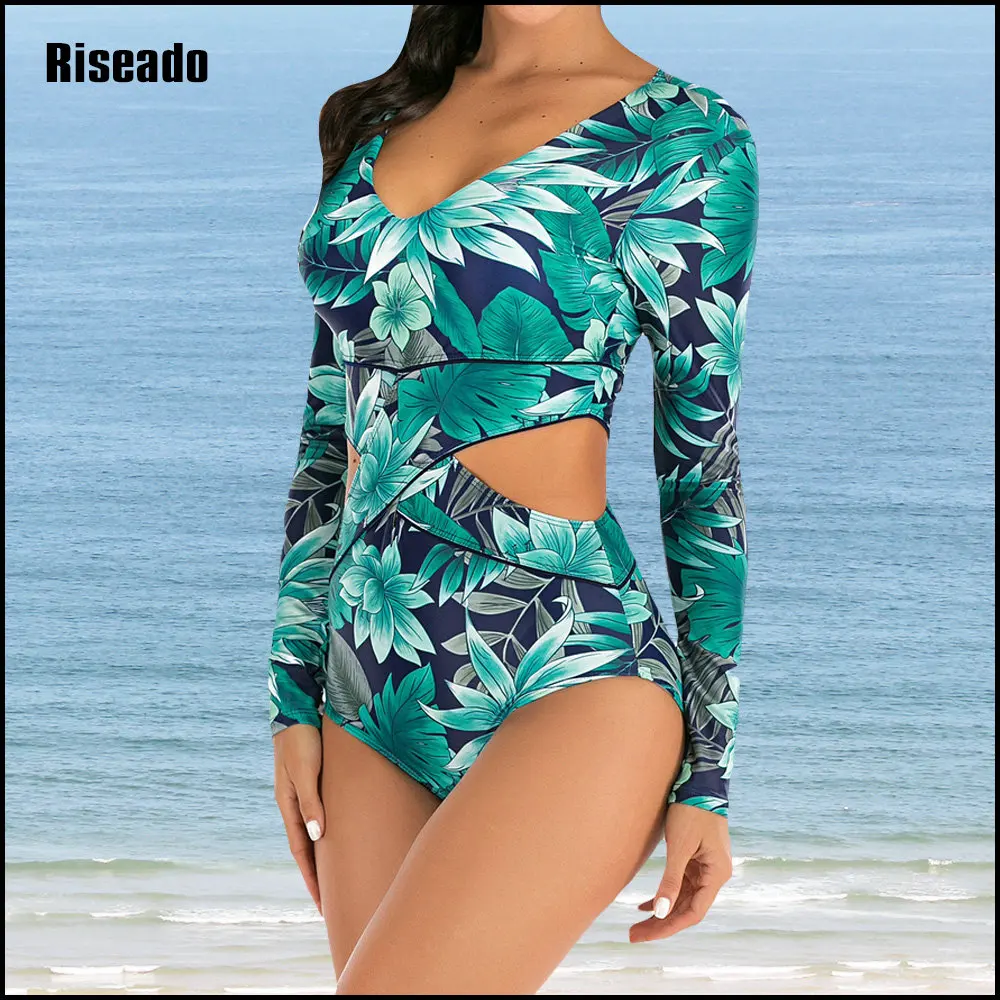 Women's Sexy One Piece Swimsuit Casual Print Sleeveless Zip Front Rash Guard Monokini