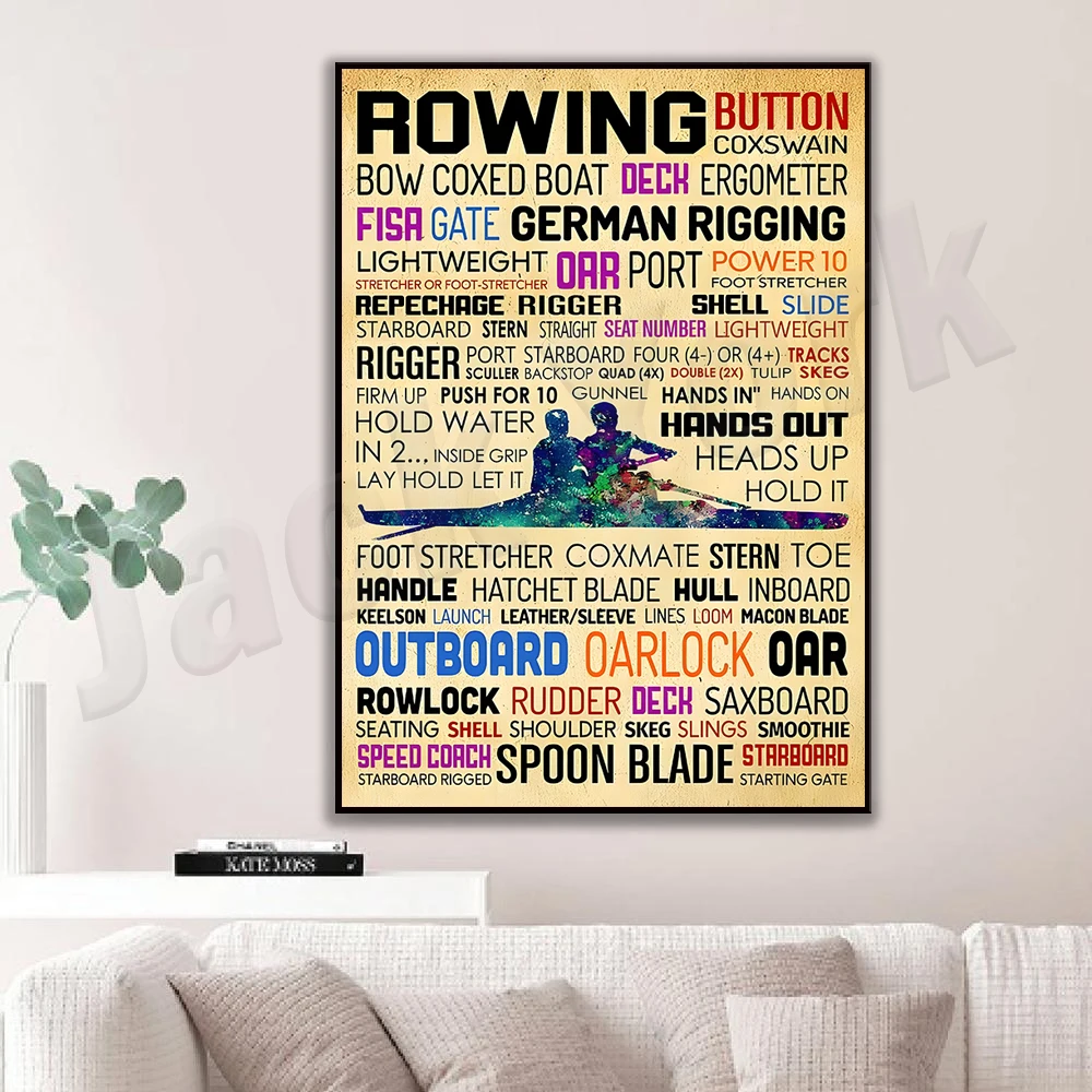 Rowing Logo Vintage Sportsman Home Decor, Rowing Button Helmsman Poster Room Club Garage Wall Decor