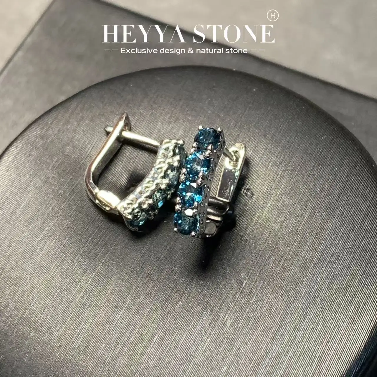 HEYYA STONE Vintage Natural Blue Topaz Hoop Earrings Simple Classic Round Circle Gemstone Jewelry Handmade 14K GOLD exclusive