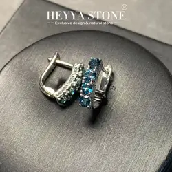 HEYYA STONE Vintage Natural Blue Topaz Hoop Earrings Simple Classic Round Circle Gemstone Jewelry Handmade 14K GOLD exclusive