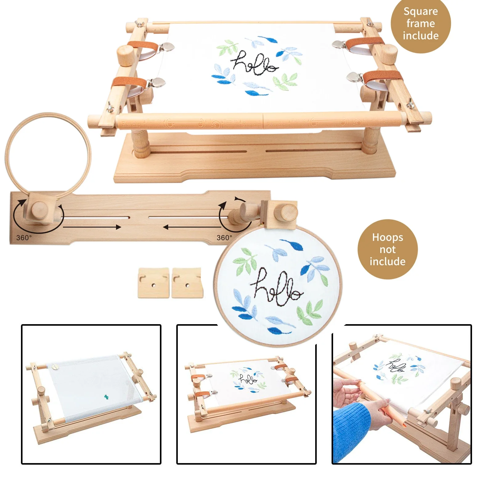 Customizable Cross Stitch Frame Scroll Rotated Embroidery Frame Stand Wood Tapestry Frame Reversible Embroidery for Stitching Se