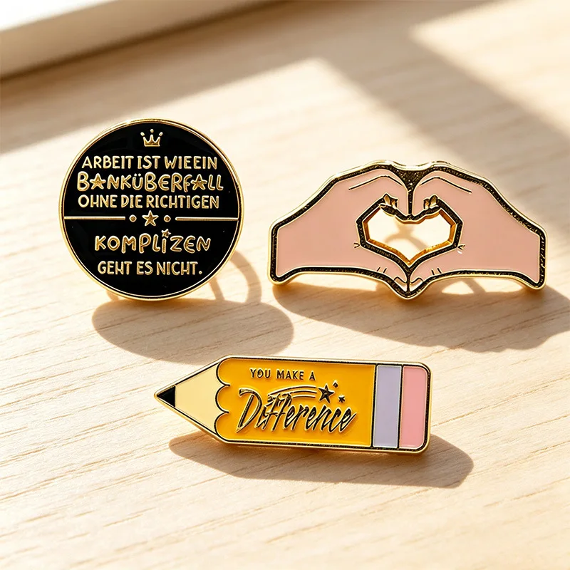 Workplace Gratitude Enamel Brooch Pencil Enthusiast Memorial Hands Heart Lapel Pin German Fun Round Plaque Badge Colleagues Gift