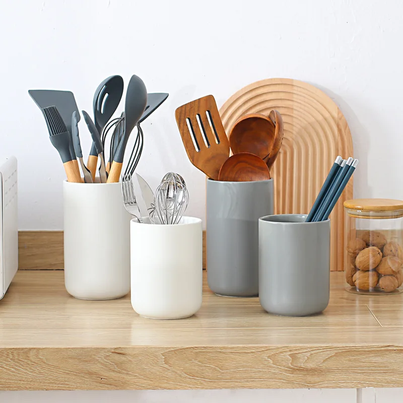 Ceramic Storage Canister Nordic Kitchen Utensil Holder for Spoons Spatulas Cooking Tools Organizer view 4
