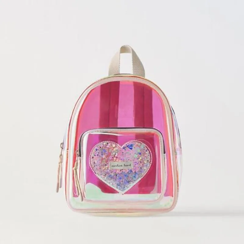 New Love sequin car line Magic Color TPU transparent material backpack for girls or children