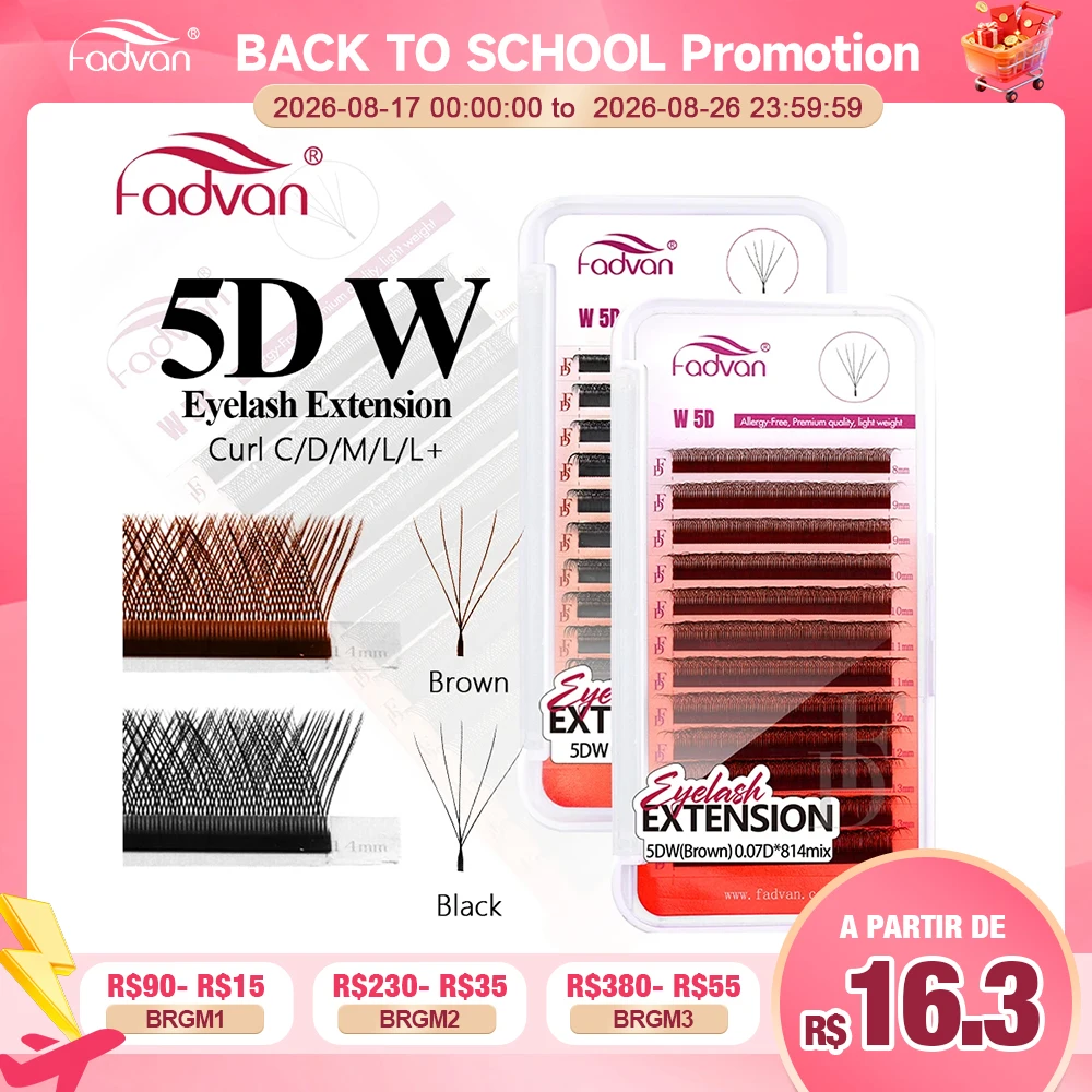 FADVAN 5D Cílios em forma de W Ventiladores de volume pré-fabricados naturais C/D/L/M Curl W Forma Extensões de cílios