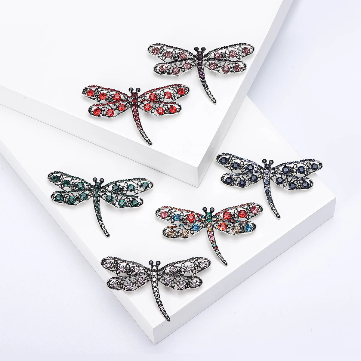 دبابيس دراغون فلاي للنساء من حجر الراين ، دبابيس حشرات زجاجية ، حفلات مأدبة ، هدايا حقائب ظهر ، إكسسوارات مجوهرات #4