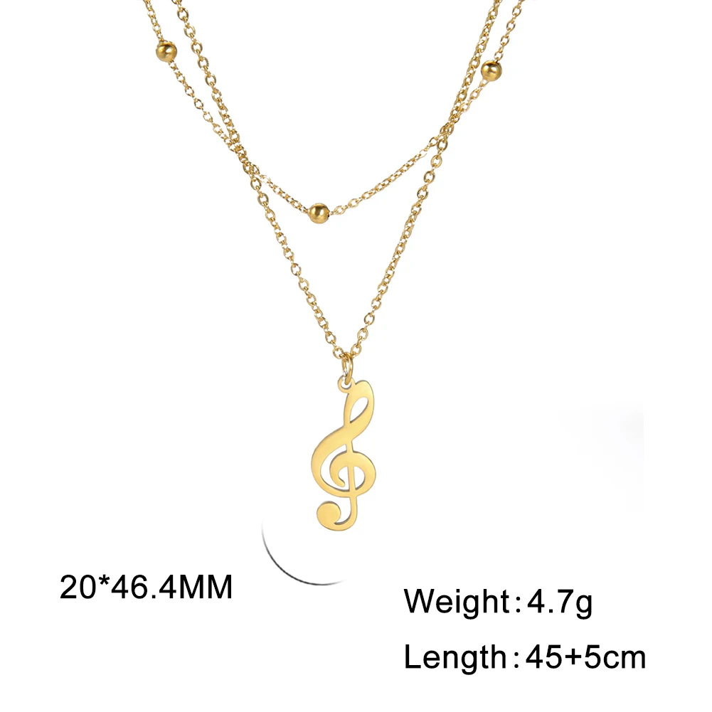 Openwork Music Symbols Pendant Necklace New Fashion Stainless Steel Double Layer Chain Necklace for Women Birthday Gifts