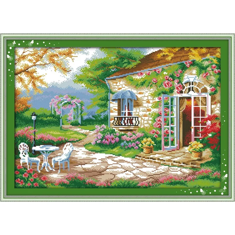 

Joy Sunday New Stamped Cross Stitch Ki,11CT/14CT/16CTDIY Easy Pattern Aida Fabric Embroidery Set-Romantic Backyard Garden