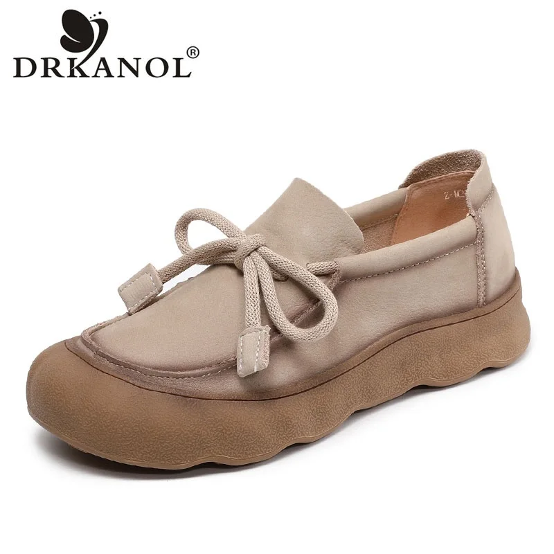 

DRKANOL/2020 женская обувь на плоской подошве, весенне-осенние неглубокие лоферы из коровьей кожи, мягкая повседневная обувь ручной работы в литературном стиле в стиле ретро