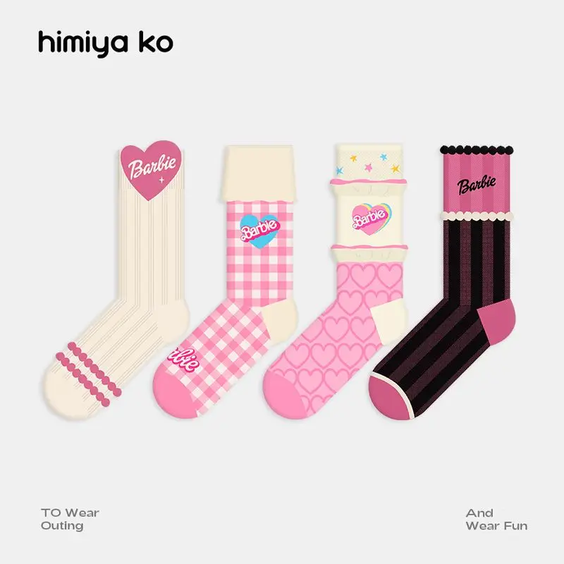 

Barbie Pink Sock Female Spring Summer New Sweet Mid-Calf Stockings Kawaii Cotton Jk Socks Exquisite Life Daily Necessities Gift