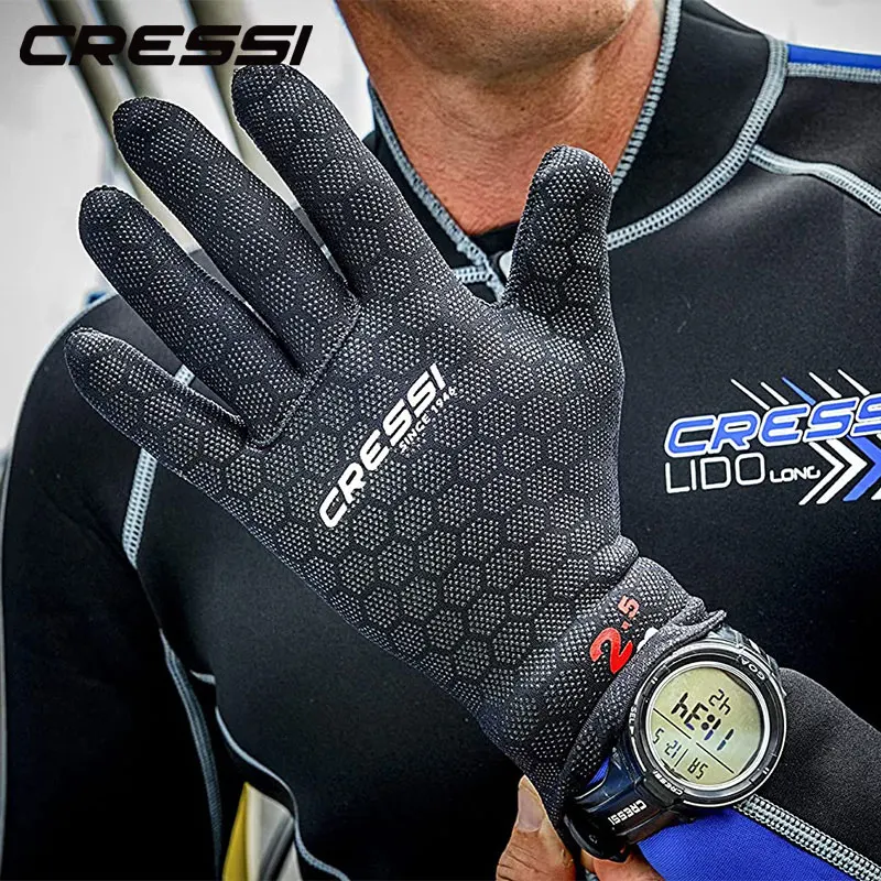 Cressi HIGH STRETCH 2.5mm 3.5mm 5mm Neoprene Diving Gloves Scuba Diving Snorkeling Five Finger Glove Man and Woman for Adult