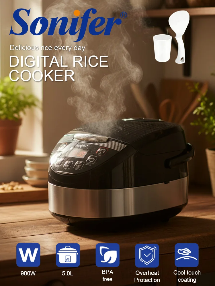 sonifer-sf-4003-5l-digital-rice-cooker-900w-led-display-6-programs-rice-soup-yogurt-non-stick-anti-condensation-easy-clean