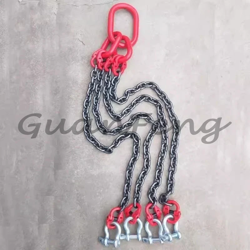 G80 4 Leg Chain Sling, 6 Ton 2M Lifting Chain with Release Ring Hook for Cargo Hoisting