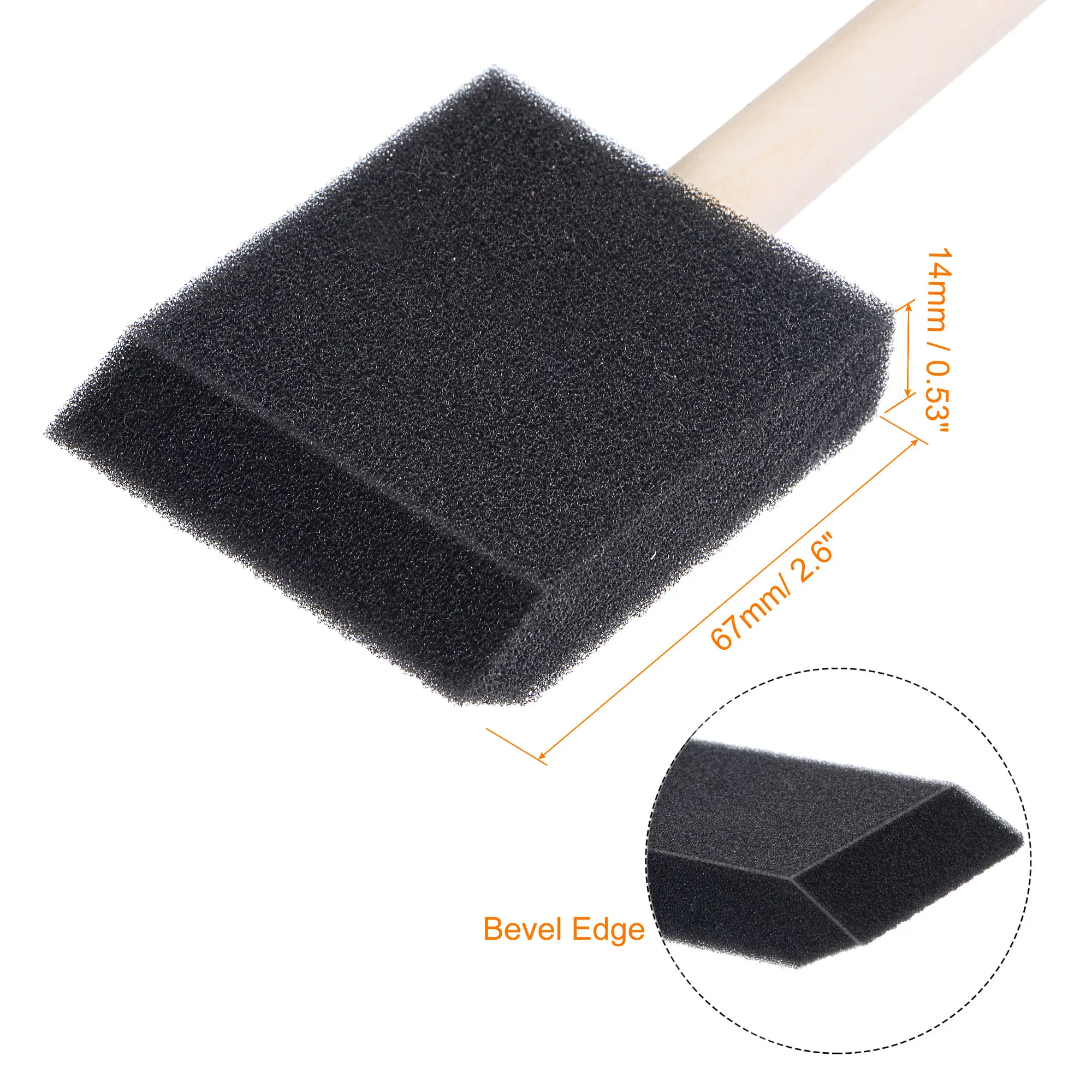 Uxcell-pinceles de espuma para pintura, esponja con pincel de mango de madera, borde cónico, 2 pulgadas, 48 piezas