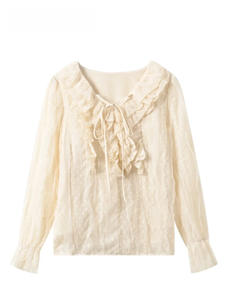 

Casual Long Sleeve Chiffon Top for plus Size Women Spring New Style Trendy Young-looking Casual Top Big Size Sister