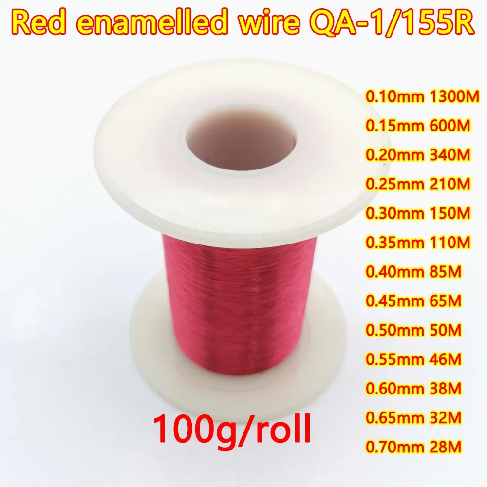 

100g/Roll QA-1-155R 2UEW Red Polyurethane Enameled Copper Wire Varnished Diameter 0.1 to0.7mm For Transformer Wire Jumper